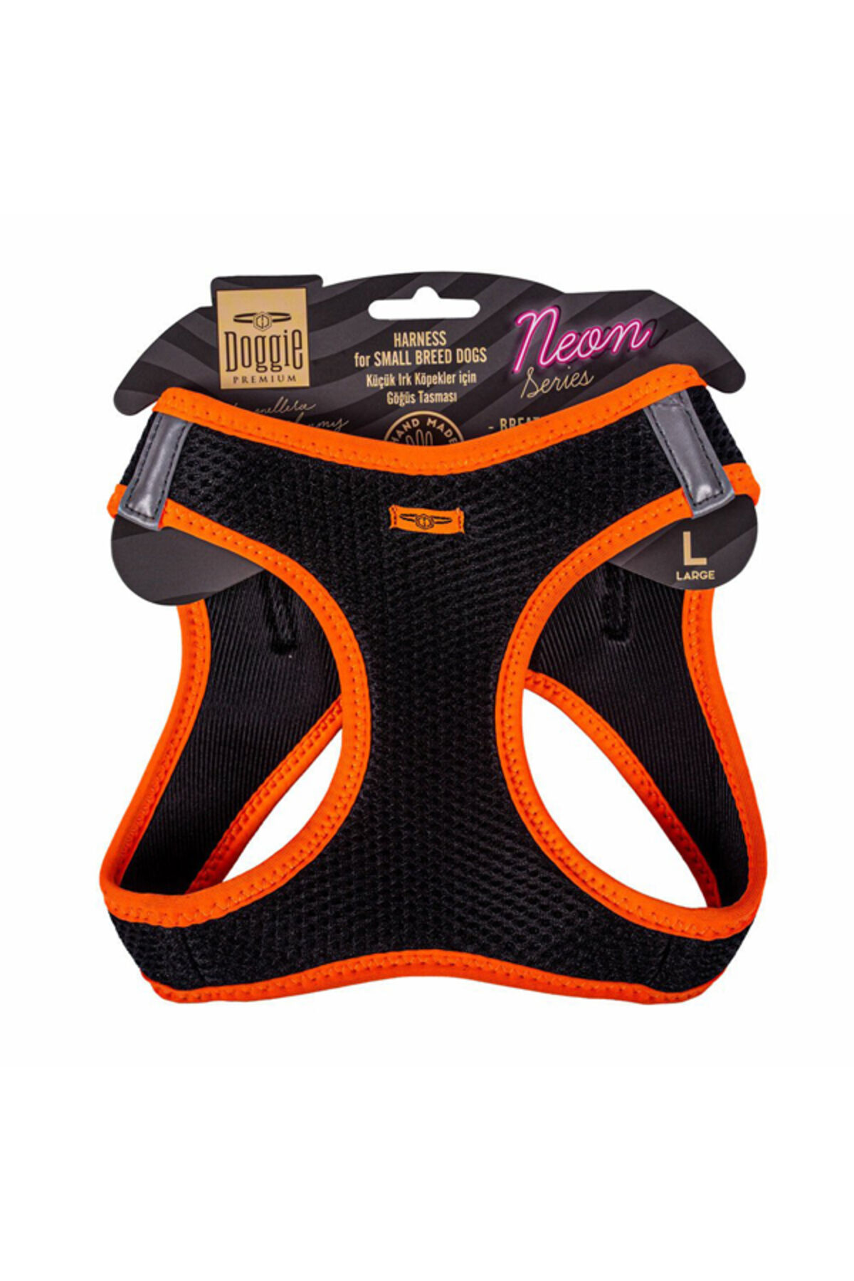 Havalı Dokuma Reflektör Küçük Irk Köpek Göğüs Tasması TR-Siyah-Medium-38-44 Cm