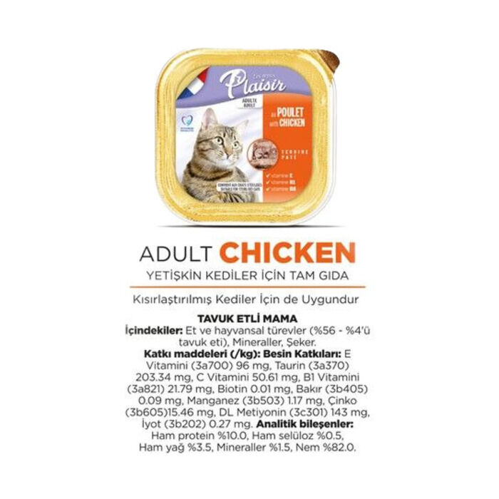 Plaisir Tavuklu Pate Adult Kedi Konserve 100 gr